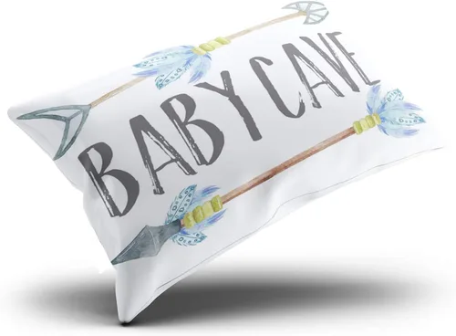 Vista 3 de Fundas de almohada decorativas de color azul, gris y blanco, cueva de bebé, bohemio, tribal, niño, guardería, cojín personalizable, rectangular