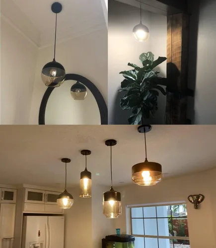 Vista 7 de Lámpara colgante negra, accesorio de iluminación colgante de cristal, lámpara colgante industrial vintage para cocina, isla de estar, baño, pasillo