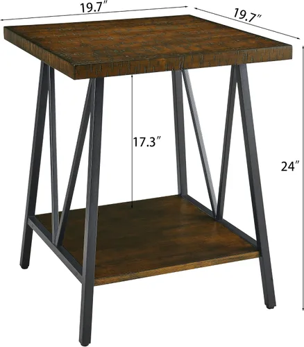 Vista 2 de Mid-Century Morden - Mesa auxiliar con almacenamiento, mesa auxiliar vintage de granja para sala de estar, mesa de noche rústica industrial