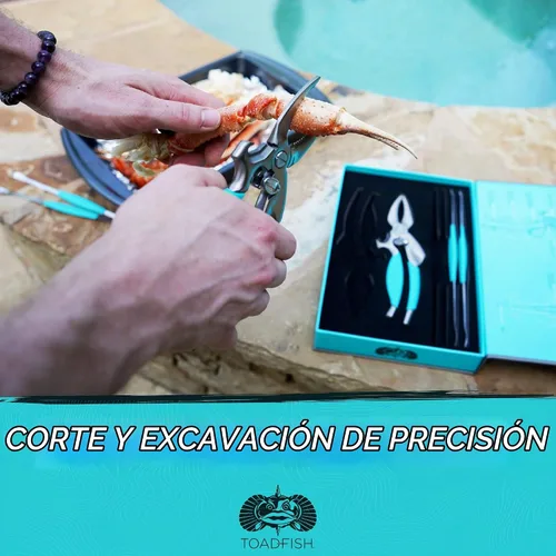 Vista 5 de Juego de herramientas para mariscos Toadfish Cangrejo y Langosta - 2 cascadores de concha con cortadores y 4 tenedores de uso múltiple - Agarres