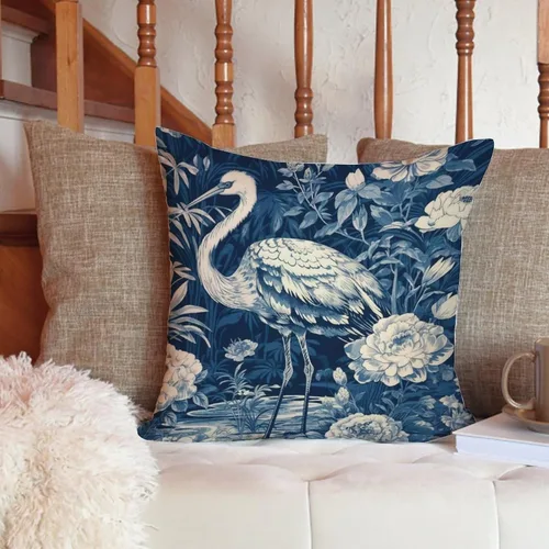 Vista 6 de ArogGeld Chinoiserie - Funda de almohada decorativa con diseño de pájaro y pájaro azul con flores y pájaros asiáticos, funda de cojín decorativa