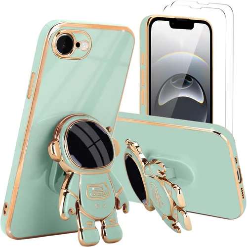 Vista 71 de Pepmune - Funda para iPhone 15 con soporte de astronauta 3D, color negro [2 Screen Protector], Luxury Electroplated Soft TPU Cover with Kickstand