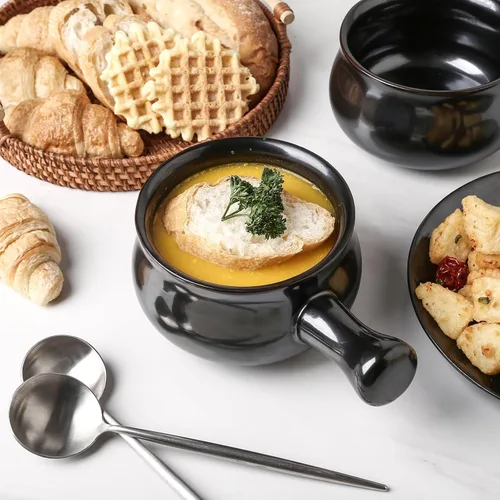 Vista 3 de vicrays Tazones de sopa de cebolla francesa con asas, 26 onzas para sopa, chile, estofado de res, resistentes a las astillas, aptos para Negro