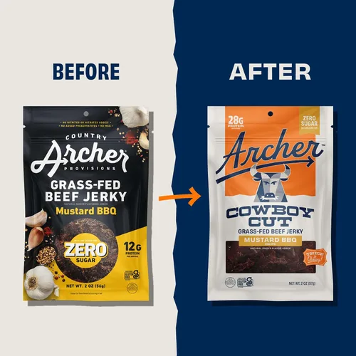 Vista 3 de Country Archer Bbq de carne seca de res alimentada con hierba, aperitivo de carne sin azúcar, paquete de bocadillos de proteína sin azúcar, sabor a
