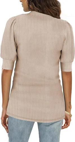 Vista 2 de Danedvi Camiseta de manga corta abombada con cuello alto para mujer, estilo casual