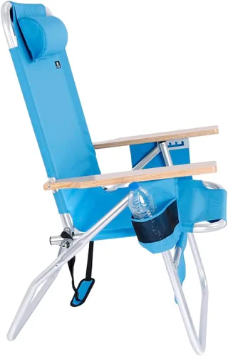 Vista 5 de Silla de playa de lujo XL ancha y alta de aluminio, plegable, de alta resistencia, de 17 pulgadas, para adultos, carga de 300 libras Azul Claro