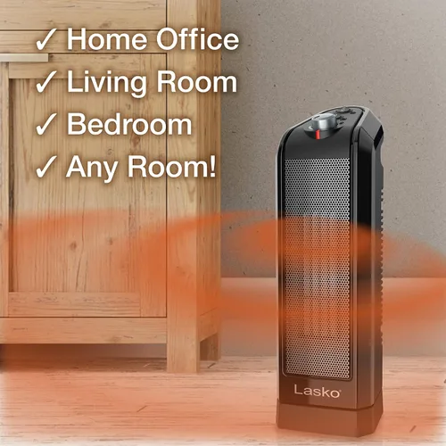Vista 3 de Lasko Calentador de espacio de cerámica oscilante, 15.7 pulgadas, negro, 1500 W, CT16450 y calentador eléctrico de cerámica, 9.2 pulgadas, gris