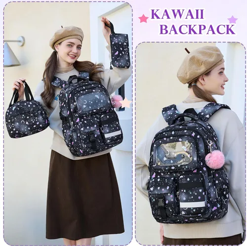 Vista 2 de AO ALI VICTORY - Mochila para niñas con lonchera, mochilas escolares para niños y niñas de escuela primaria y secundaria, lindo juego de mochilas