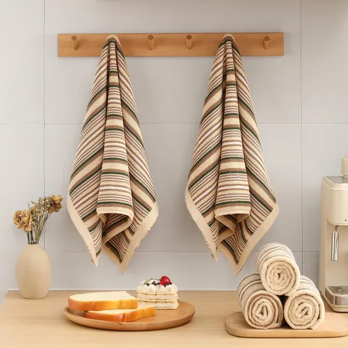 Vista 4 de SALAS Toallas de cocina premium para secar platos, toallas de cocina grandes de algodón, paños de felpa a rayas, juegos de toallas gruesas altamente