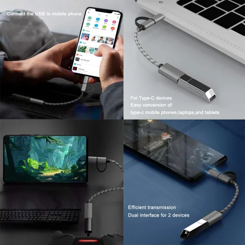 Vista 5 de Adaptador USB C/Micro USB a USB 2 en 1, cable adaptador USB a USB C OTG compatible con Samsung Galaxy S21 S22 S23 Note 20/10 A53, Google Pixel y más