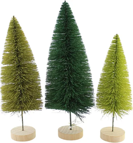Vista 3 de Bethany Lowe Hues of Green Bottle Brush Trees, juego de 6