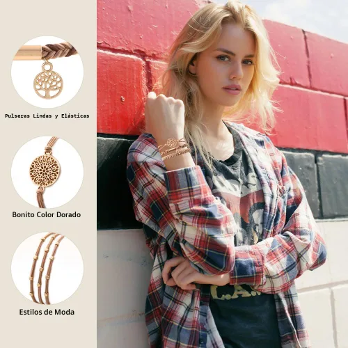 Vista 5 de DIYDEC 10 Ligas para el Cabello Pulsera para Mujeres 5 Estilos Suaves Trenzadas Boho Bandas para el Cabello Elásticas Sin Daño Ligas para el Cabello