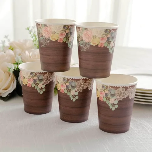 Vista 10 de Efavormart - Paquete de 24 vasos de papel franceses, elegantes vasos desechables de oro blanco para fiesta, 9 onzas tipo10