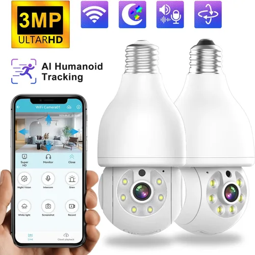 Vista 7 de EVERSECU Cámara de seguridad con bombilla HD de 2K, WiFi inalámbrica de 2.4G y 5Ghz, interior y exterior, compatible con Onvif, transmisión RTSP