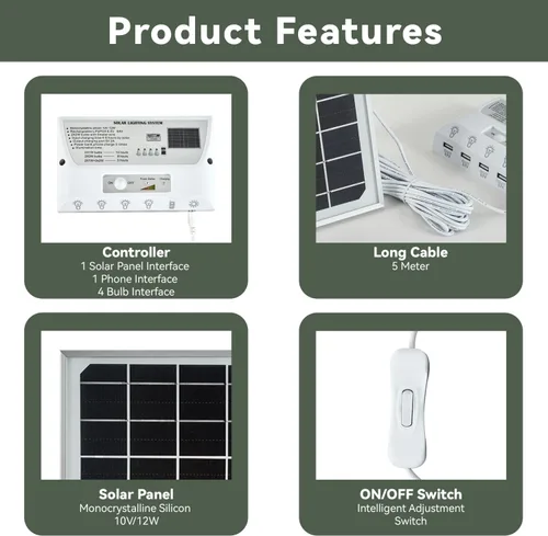 Vista 13 de Lámparas colgantes para interior y exterior con energía solar con 4 bombillas LED, cada una con un cable de 5m, impermeables, batería de 6000mAh