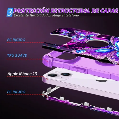 Vista 4 de Miqala Funda compatible con iPhone 13, que brilla en la oscuridad, tres capas, resistente, a prueba de golpes, de plástico duro, funda protectora