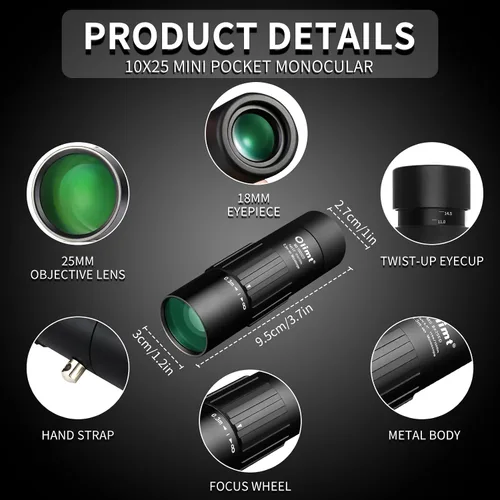 Vista 2 de Telescopio monocular de 10 x 25, tamaño compacto de bolsillo, impermeable, a prueba de niebla para observación de aves, senderismo, campamento