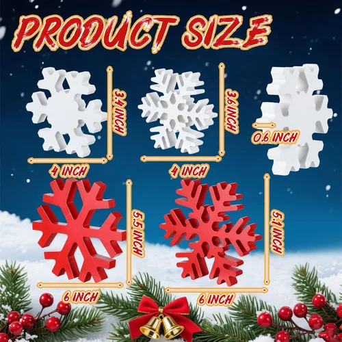 Vista 2 de Blulu 4 piezas de copos de nieve de madera de invierno, decoraciones de mesa, letreros de copos de nieve de Navidad, letrero de mesa de pie
