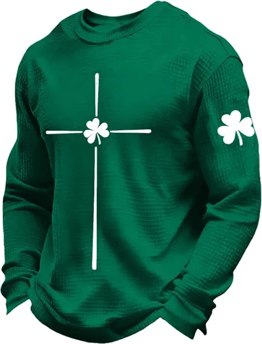 Vista 11 de Camisetas del Día de San Patricio para hombre, camiseta de manga larga para hombre, camiseta de trébol irlandés verde a la moda, camiseta que