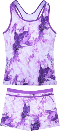 Vista 17 de JerrisApparel Traje de baño de dos piezas para niñas de verano con boyshort, diseño de tankini estrella de mar aqua