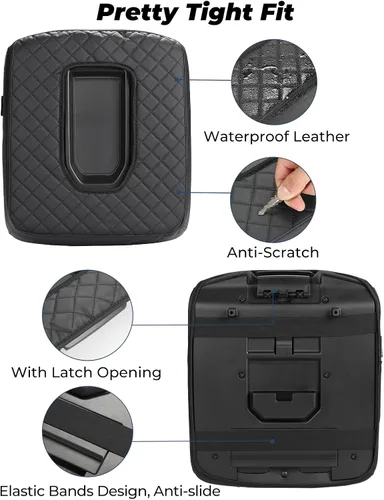 Vista 14 de ISSYAUTO Funda de consola central compatible con Silverado Sierra Jump Seat 2019-2024 Funda de cuero para reposabrazos