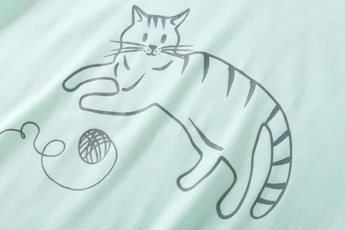 Vista 4 de YIJIU Pijama suave y cómoda para mujer, conjunto de pijama de manga corta con diseño de gato lindo