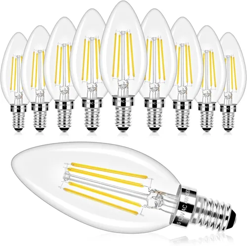 Vista 9 de E12 LED Candelabra Bulbs 40 Watt Equivalent, 4W Vintage Candle Light Bulbs Dimmable, 350Lm Amber Warm White 2200K B10 Edison Bulb, Filament Clear