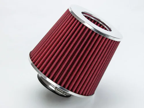 Vista 4 de Filtro de aire seco ROJO de 2.5" 63.5 mm con entrada de cono de aire frío de repuesto de alto rendimiento lavable con abrazadera 2.5-inch (63.5mm)