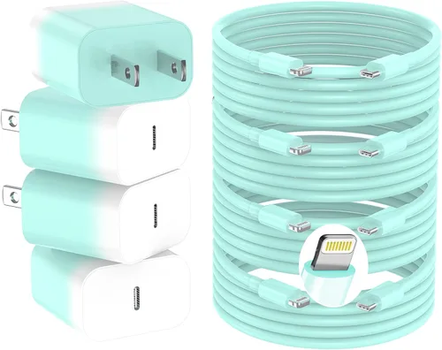 Vista 10 de Cargador de iPhone de carga rápida, cargador de pared USB C de 20 W PD de 4 unidades con cable de carga rápida de 1.8 m - Cargador rápido