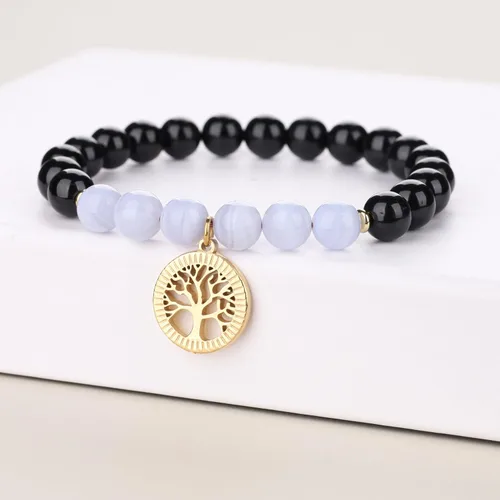 Vista 3 de COAI Pulsera de turmalina negra con árbol de la vida para mujer