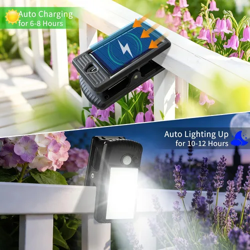 Vista 5 de YJFWAL Paquete de 2 luces solares para exteriores, 40 LED, 3 modos luces con clip con sensor de movimiento solar, impermeable IP65 para patio