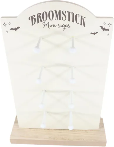 Vista 4 de Ebros Gift Wicca Witchcraft Magic Witches 'Broomstick Mini Signs' Tablero de exhibición de madera MDF Soporte para nuestros adornos de escoba