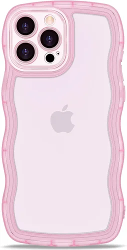 Vista 8 de Anuck Funda para iPhone 13 Pro con borde ondulado, diseño trasero transparente, agarre antideslizante, forma de marco rizado ondulado, a prueba