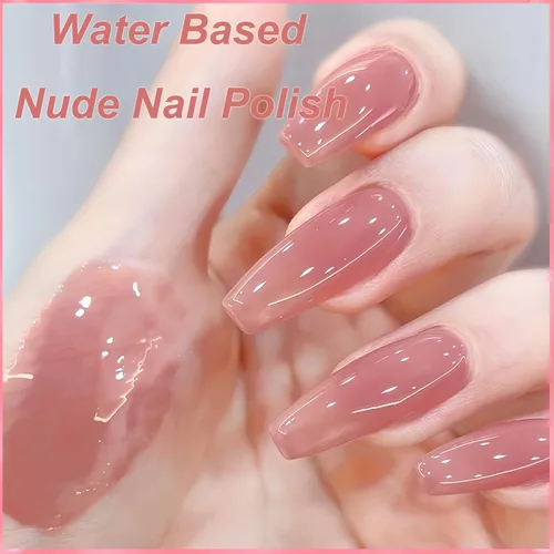 Vista 6 de Esmalte de uñas a base de agua, acabado de gelatina nude, esmalte de uñas rosa nude translúcido, no tóxico, no necesita luz UV, color natural