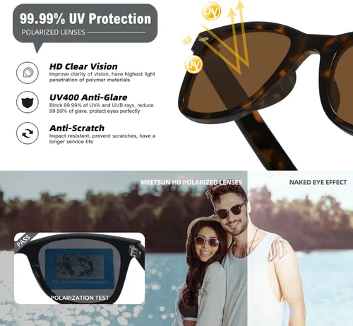 Vista 37 de MEETSUN Polarized Sunglasses for Women Men Classic Retro Square Frame Driving Sun Glasses UV Protection