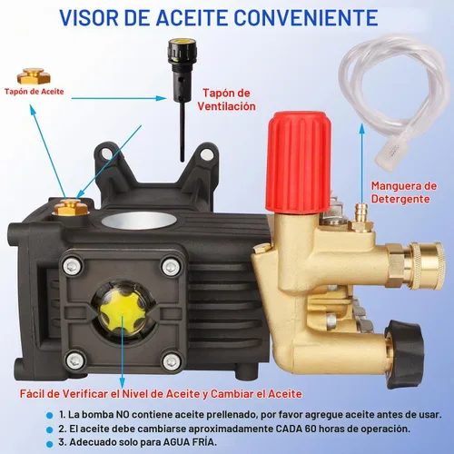 Vista 5 de Biswing Bomba para Lavadora a Presión, Eje de 1" Horizontal Émbolo Triple, 4400 PSI Máximo, 4 GPM, Bomba de Transmisión Directa con Descargador