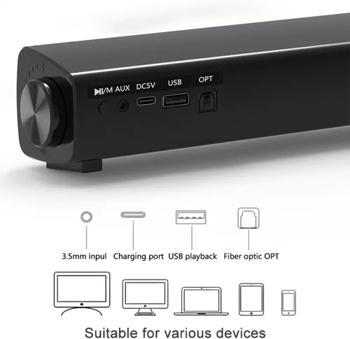 Vista 9 de Barra de sonido portátil para TV/PC, exterior/interior con cable e inalámbrico Bluetooth 5.0 altavoz con control remoto y cable óptico, barra