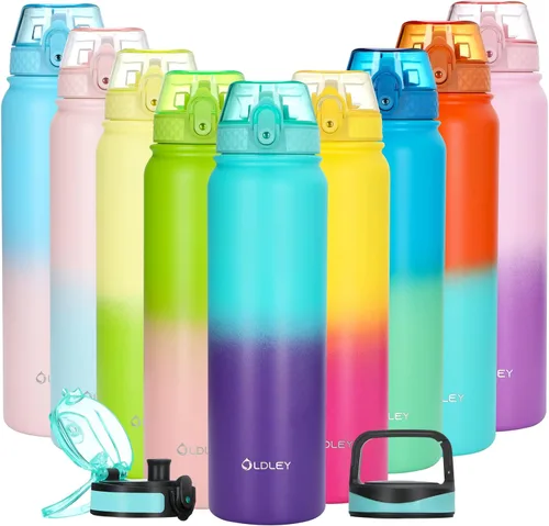 Vista 23 de Oldley Botella de Agua Aislada con Pajilla de 20oz, Botellas de Agua de Acero Inoxidable con 3 Tapas, Aislamiento al Vacío de Doble Pared Térmica