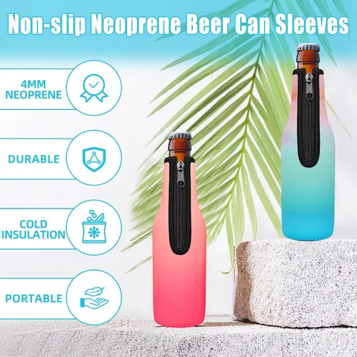 Vista 9 de Paquete de 12 fundas enfriadoras para botellas de cerveza, mangas de cerveza con cremallera de neopreno grueso suave aisladas, mantiene la cerveza