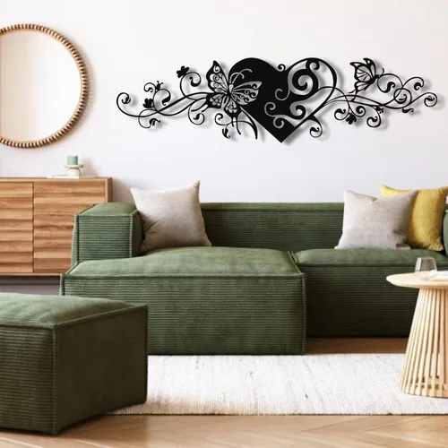Vista 4 de Arte de pared de metal, arte de pared de corazón de metal, decoración de pared de mariposa de metal, arte de pared de corazón y mariposa, esculturas