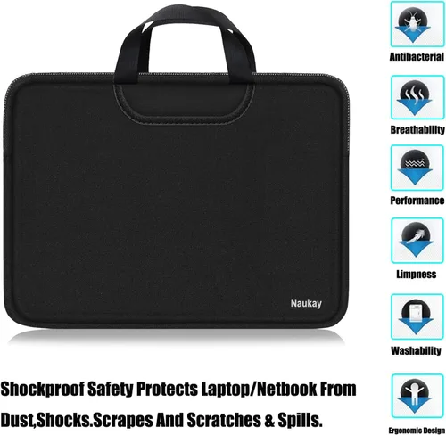 Vista 7 de Funda para portátil de 15.6 pulgadas, maletín resistente para viajes con asa y bolsillos extra, funda protectora para computadora compatible con HP
