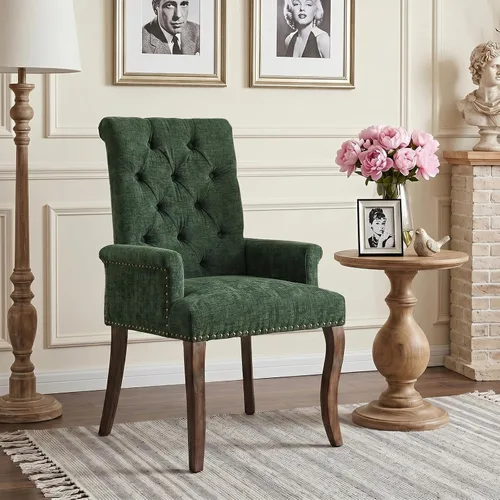 Vista 15 de Accent Dining Chair with Arms,Chenille High Back Kitchen Armchairs,Beige Beige1