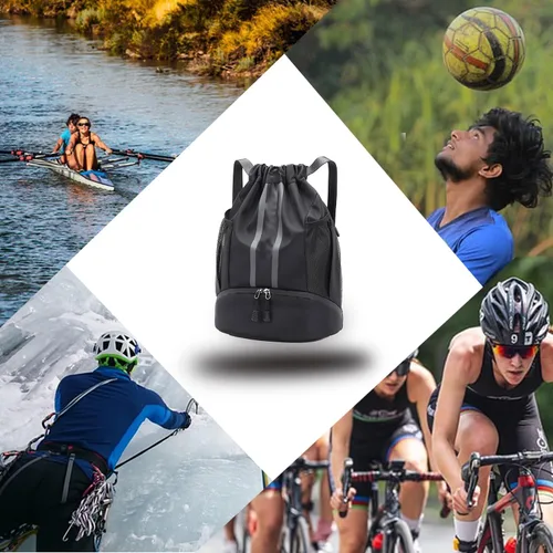 Vista 6 de Mochila deportiva con cordón, bolsa impermeable para natación, gimnasio, bolsa de baloncesto de fútbol con compartimento para zapatos para hombres