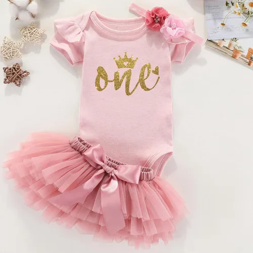 Vista 2 de Un primer cumpleaños traje 1er cumpleaños Conjunto de ropa de bebé niña tutú falda 0-3 meses