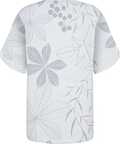 Vista 2 de Short Sleeve Button Top for Women Trendy Print Slim Fitted Tees Shirt Short Sleeve Basic V Neck Going Out Tops