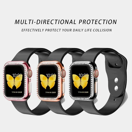 Vista 7 de Paquete de 2 fundas brillantes para Apple Watch de 1.732 pulgadas (Serie 6/5/4/SE) con protector de pantalla, cubierta de diamantes de cristal