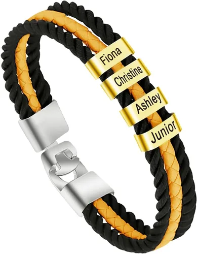 Vista 16 de Pulseras de cuero personalizadas para hombre con 1-6 nombres, pulsera trenzada personalizada con cuentas para papá, marido, día del padre, San