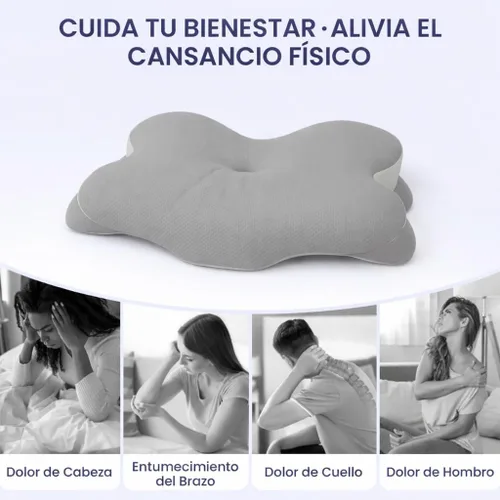Vista 9 de Almohada cervical para el cuello para aliviar el dolor, almohada ortopédica de contorno de espuma viscoelástica, almohada de apnea del sueño Gris