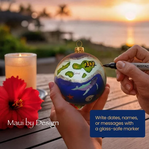 Vista 7 de Adorno coleccionable de cristal pintado a mano de las islas hawaianas con caja de regalo