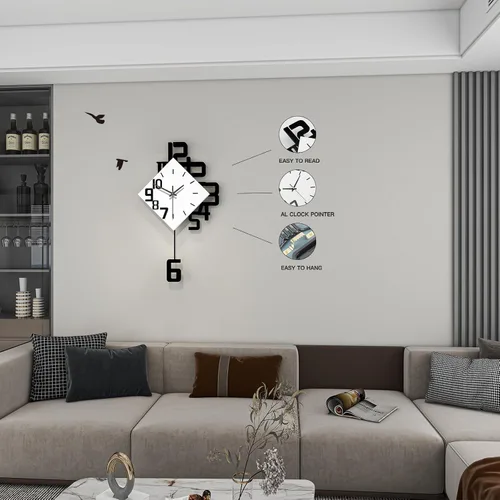Vista 4 de Reloj de pared decorativo para sala de estar, relojes modernos grandes y silenciosos Pendulum Battery Operated for Bedroom Office Kitchen Home
